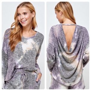 New Adorable Soft Hacci Tie Dye Open Back Top